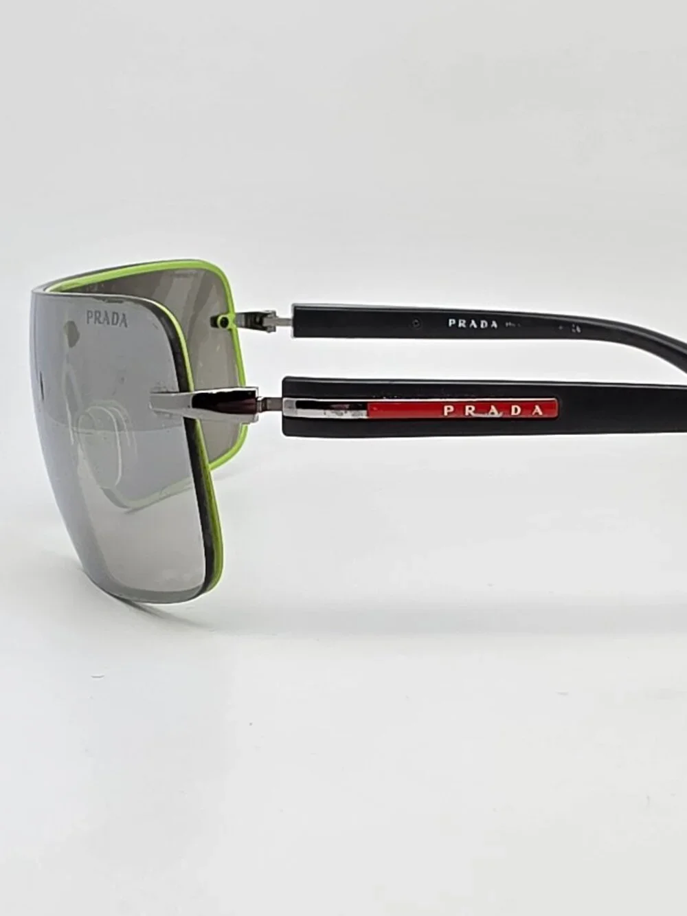 Prada SPS 55O OAW-1I2 Linea Rossa Grey Frame Silver Mirror Shield Sunglasses